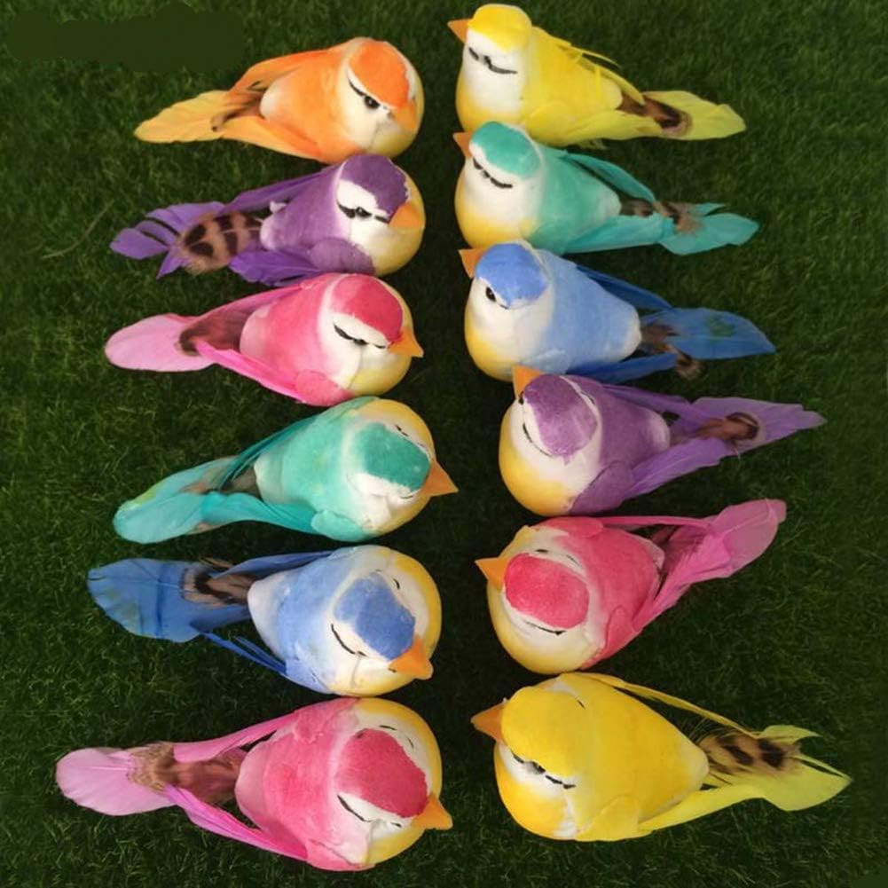 12Pcs Clip on Artificial Simulation Foam Feather Birds 3.5In Mini Love Birds for