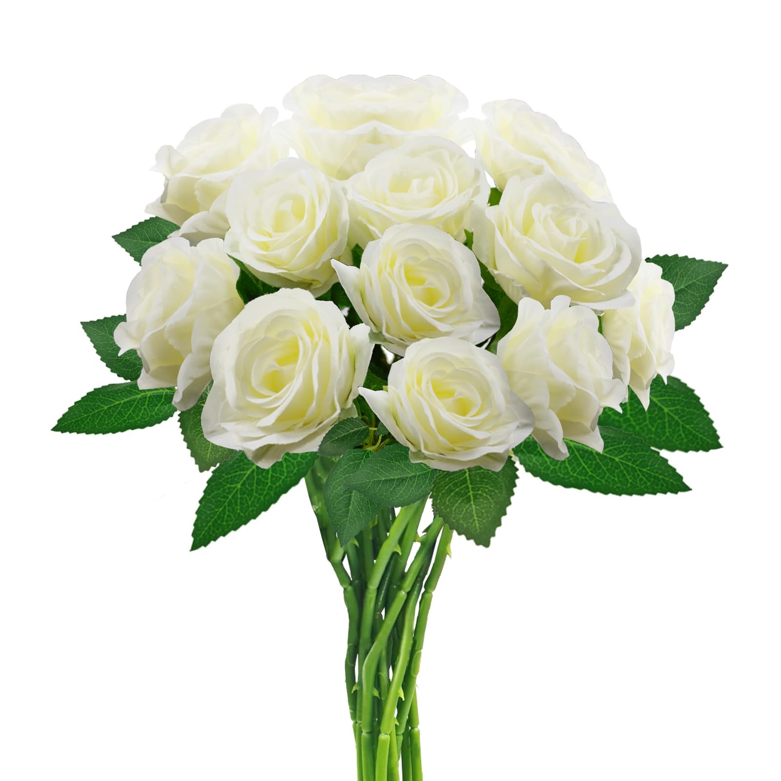 White Artificial Roses with Long Stems, 12Pcs Realistic Roses Artificial Flowers