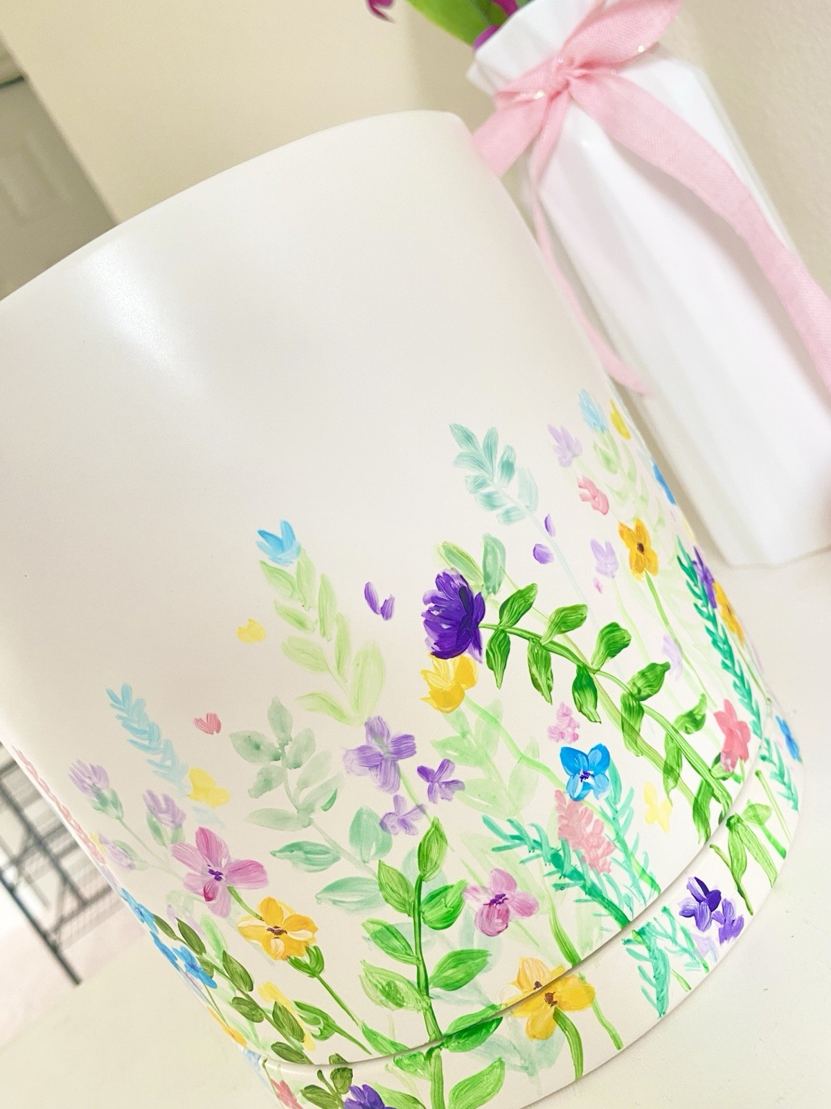 Hand-Painted Flower Pot – Wildflower Garden Design, 6.5 inch, Boho Planter