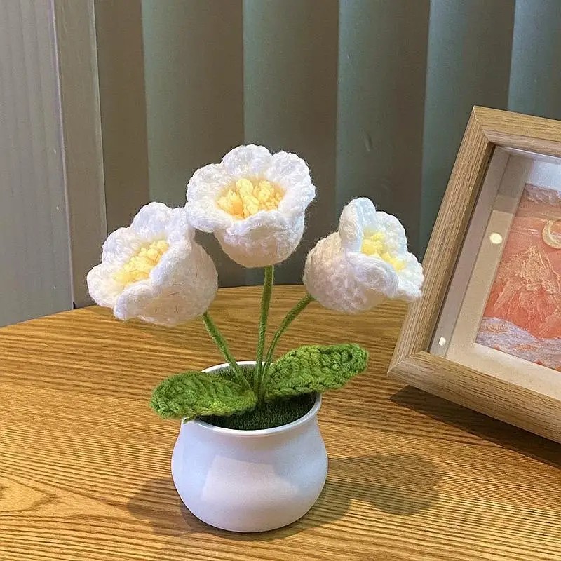 Hand Knitted Sunflower Crochet Potted Flower Artificial Gift Home Decor