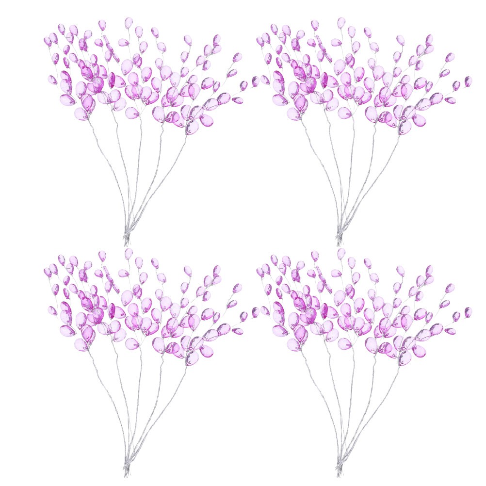 30PCS Artificial Flower Picks with Acrylic Bead Drops – Purple Simulated Clear