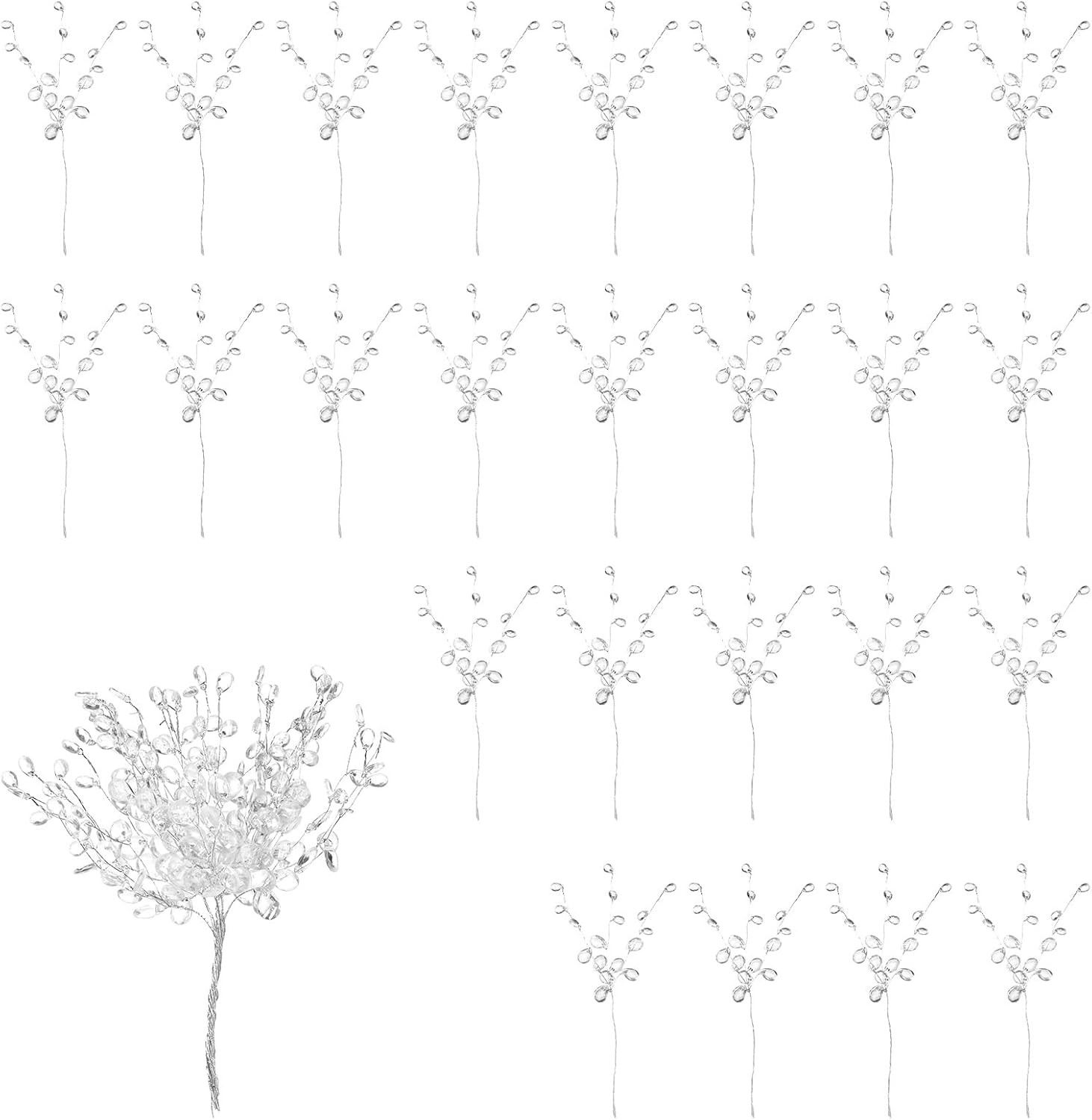 25 Pcs Crystal Flower Stem Branches, Acrylic Crystal Flower Branches, Clear Arti