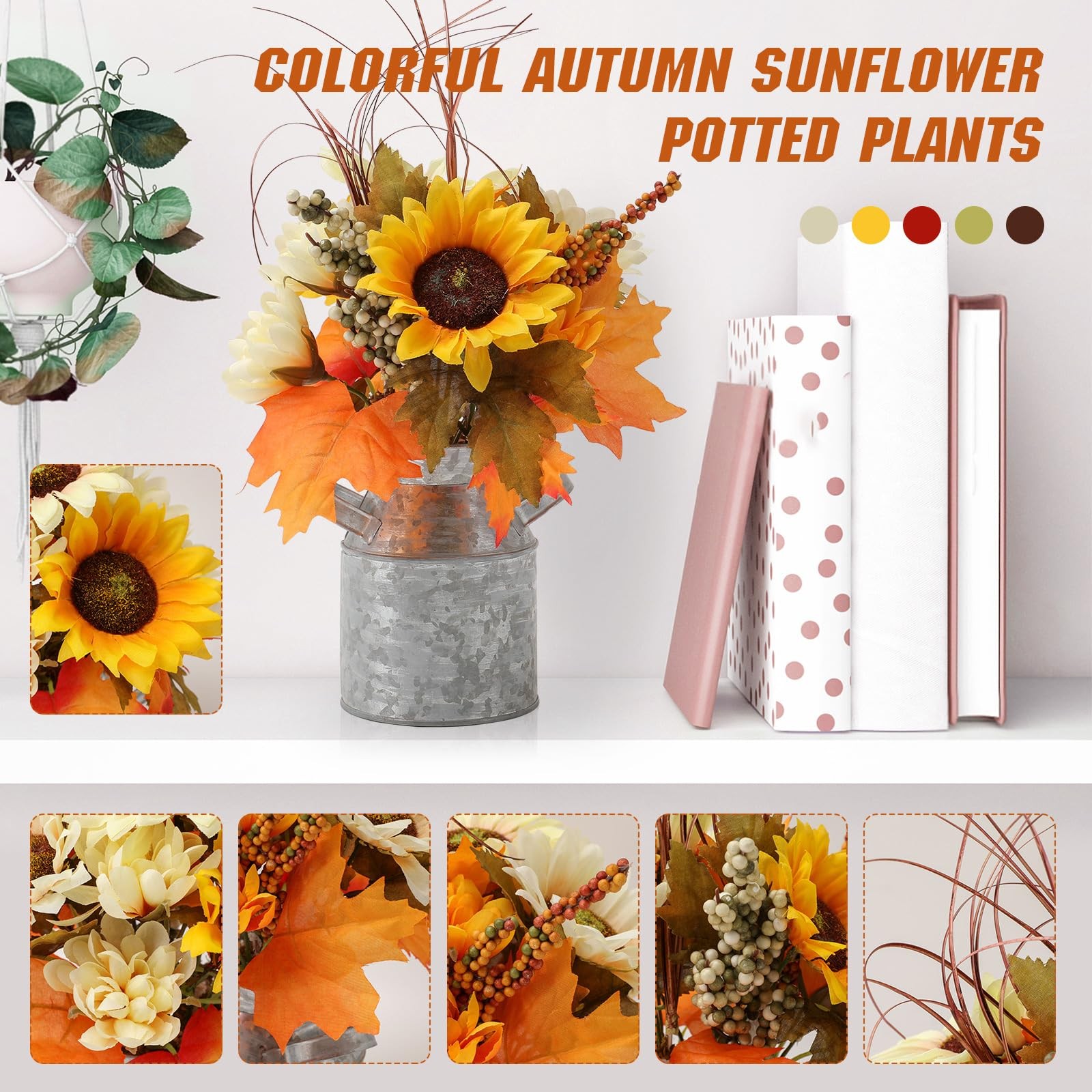 Sunflowers Artificial Flowers with Pot,Fake Potted Flowers with Sunflower Map…