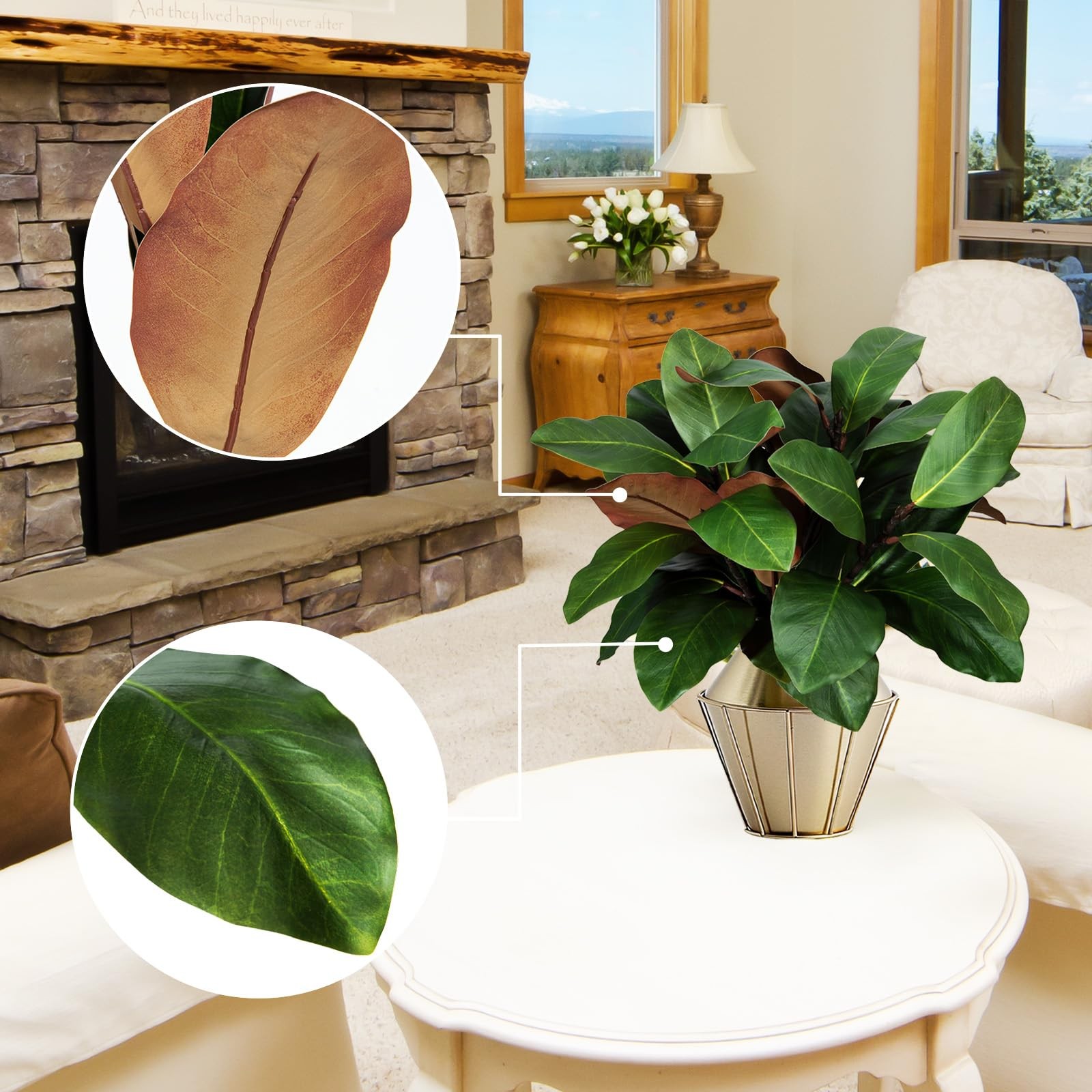 XONOR Artificial Magnolia Leaves Branches Fake Greenery Leaf Faux Magnolia St…