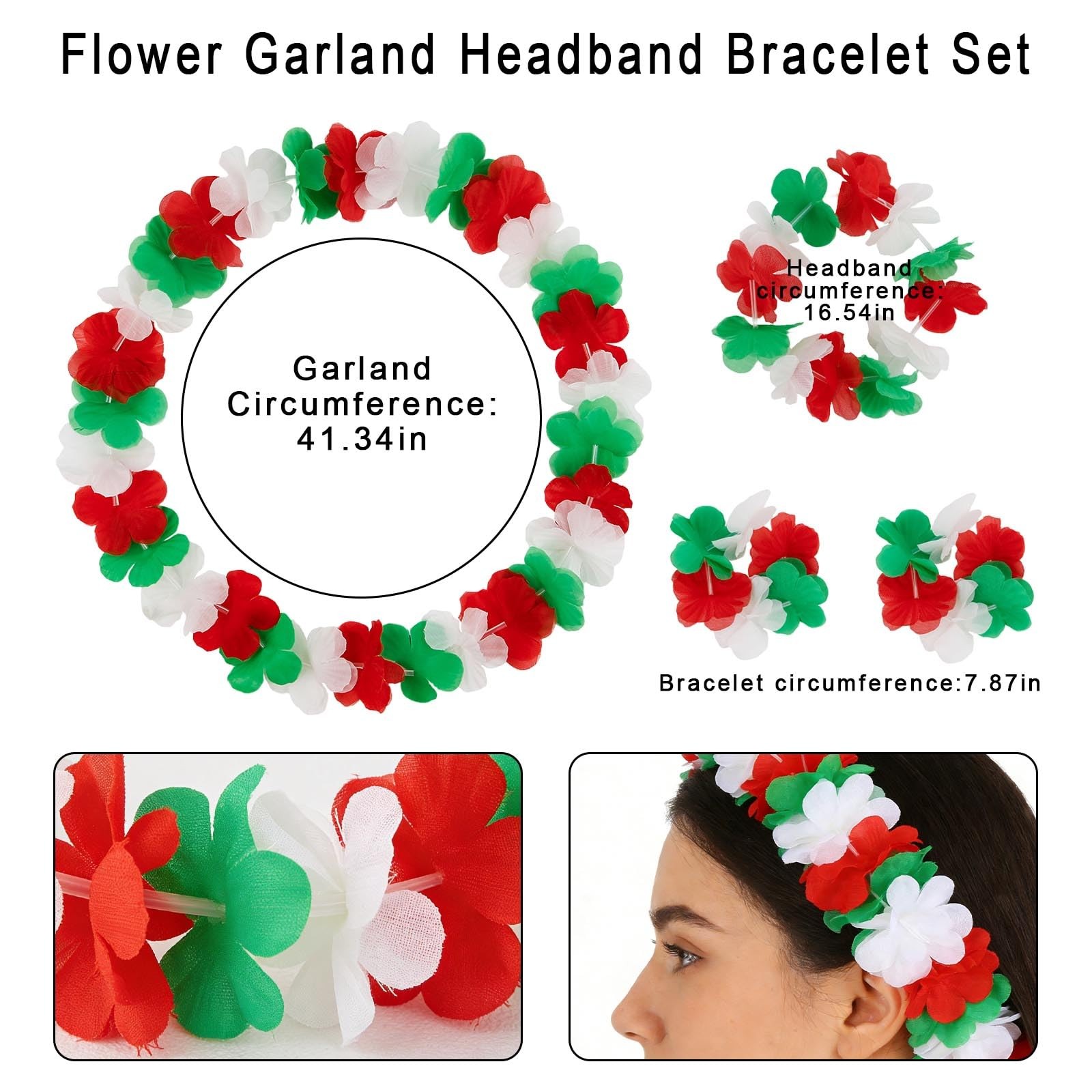 4Pack Flag Flower Leis Patriotic Flower Lei for 4th of July,Red White and Gre…