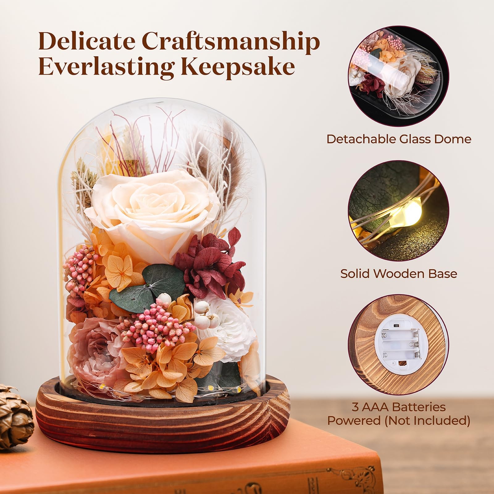 Preserved Flowers for Delivery, Champagne Forever Rose as Gifts for Women