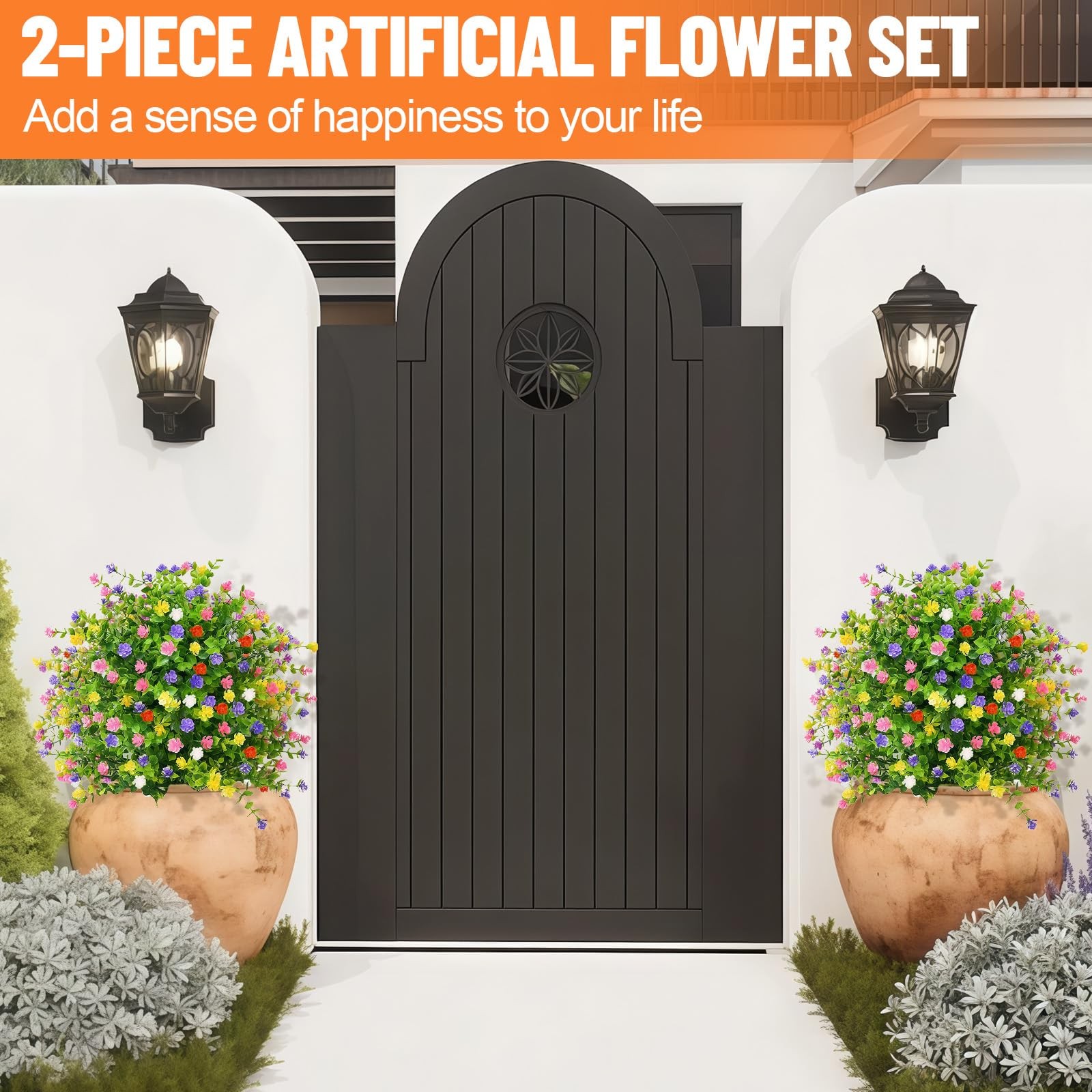 2 Pack Artificial Topiary Trees with Camellia Flowers, 21.26″ Artificial Outd…