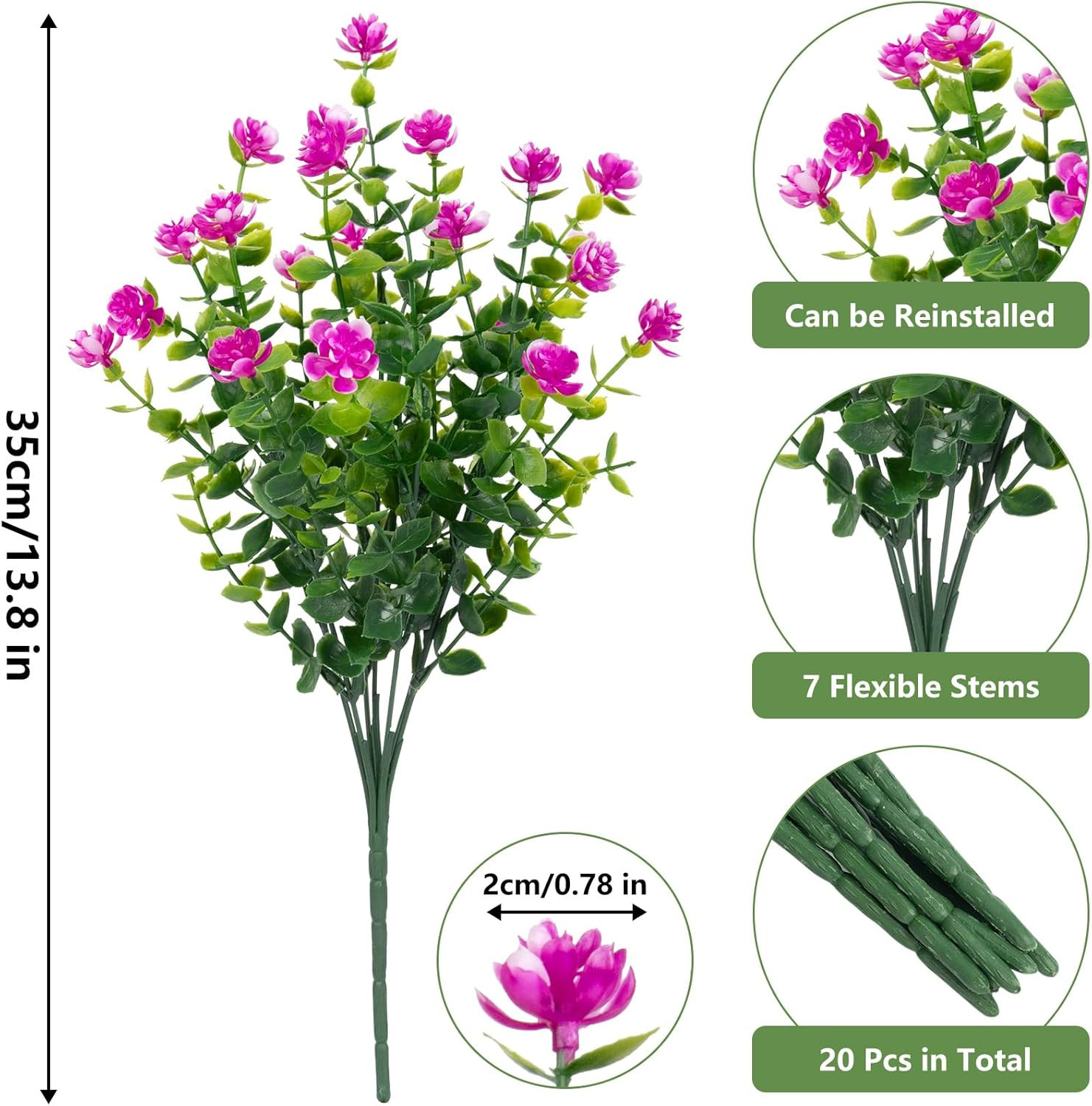 20 Bundles Artificial Flowers for Outdoors, UV Resistant Faux Plants Outdoor Ind