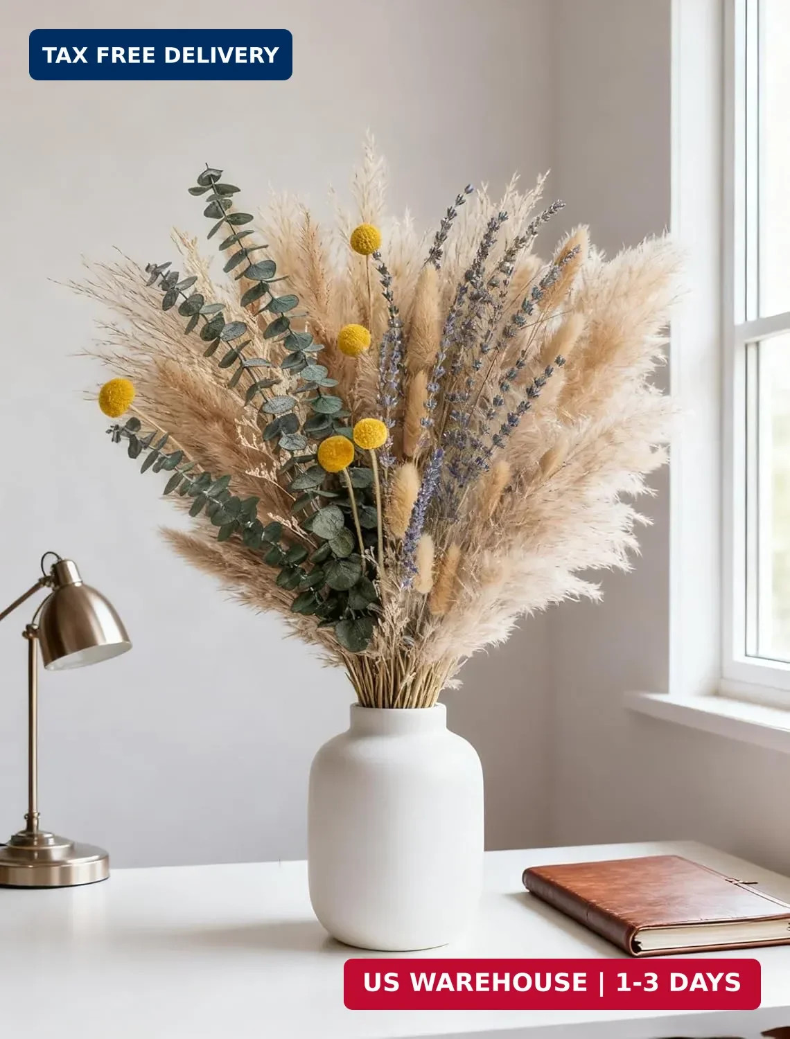 Boho Decor Bouquet – Pampas Grass,Eucalyptus,Lavender,Bunny Tail,Billy Balls 16~