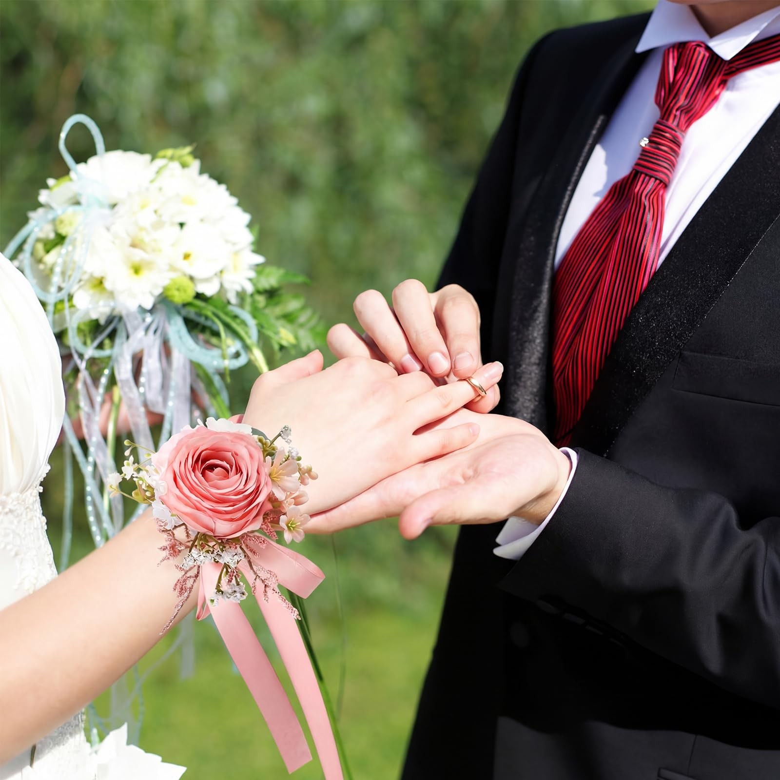 Dusty Pink Wrist Corsage Wedding Bridal Hand Flower Decor Prom 6 PCS