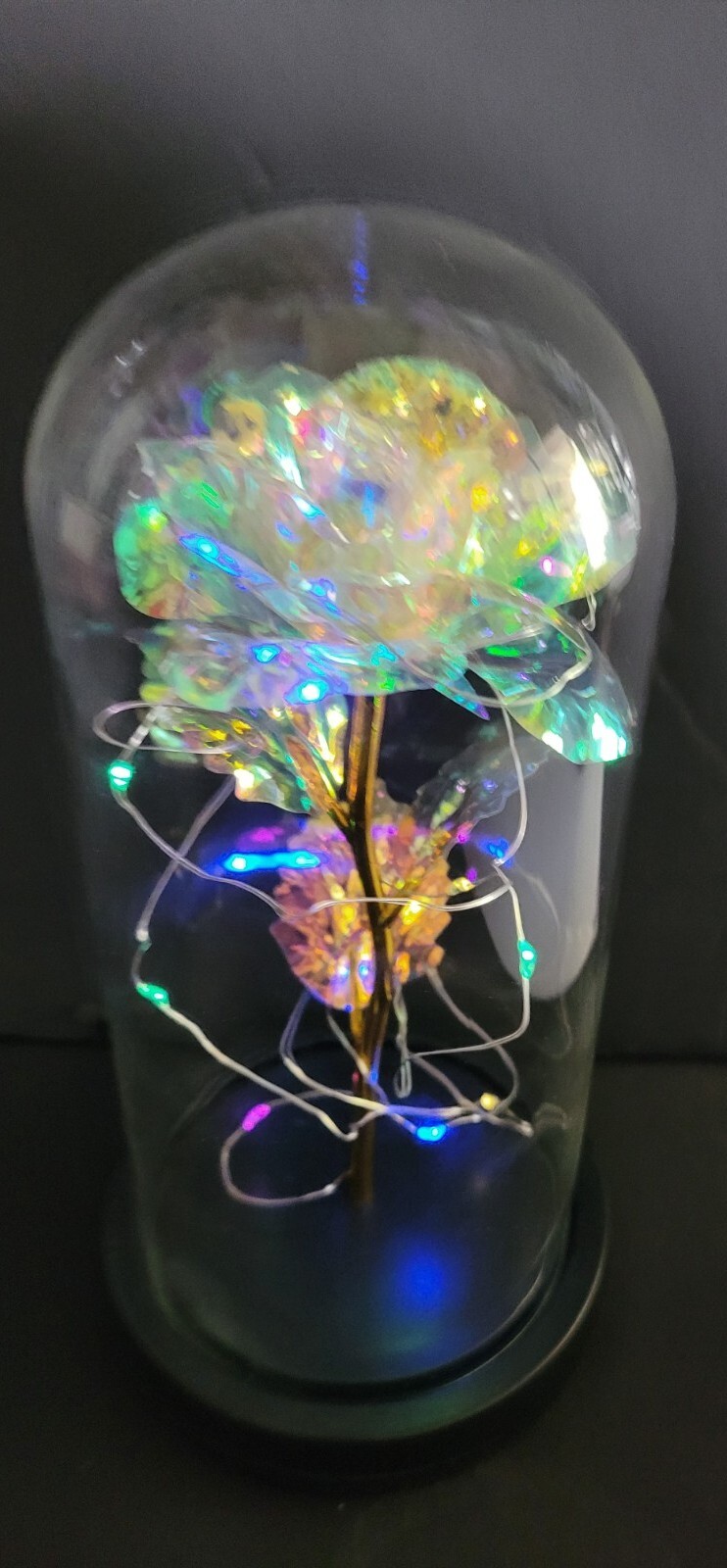 Clear Eternal Rose With LED Lights In 9″ Glass Dome Mothers Valentines Day Gift