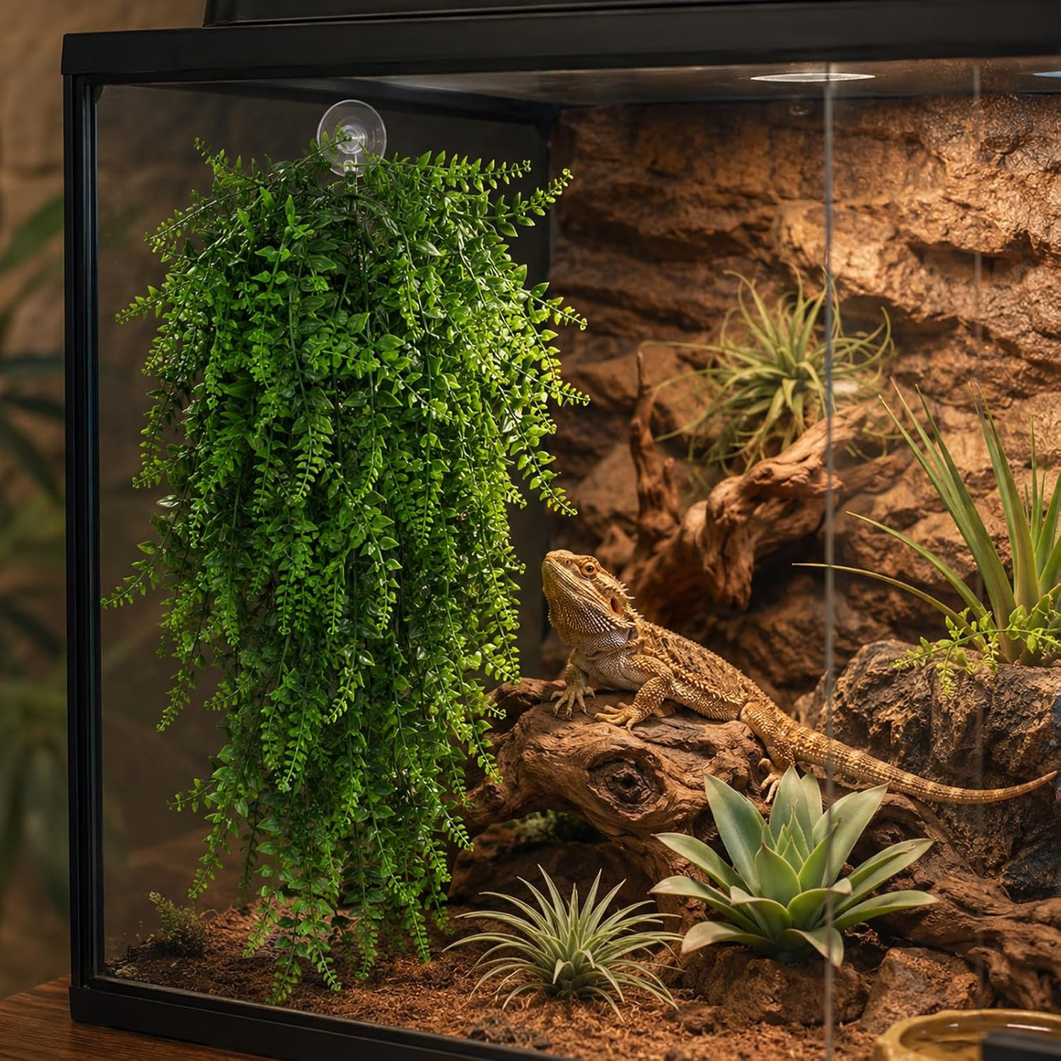 3 Pack Reptile Plants, Terrarium Hanging Plants Vines Artificial Leaves Habitat