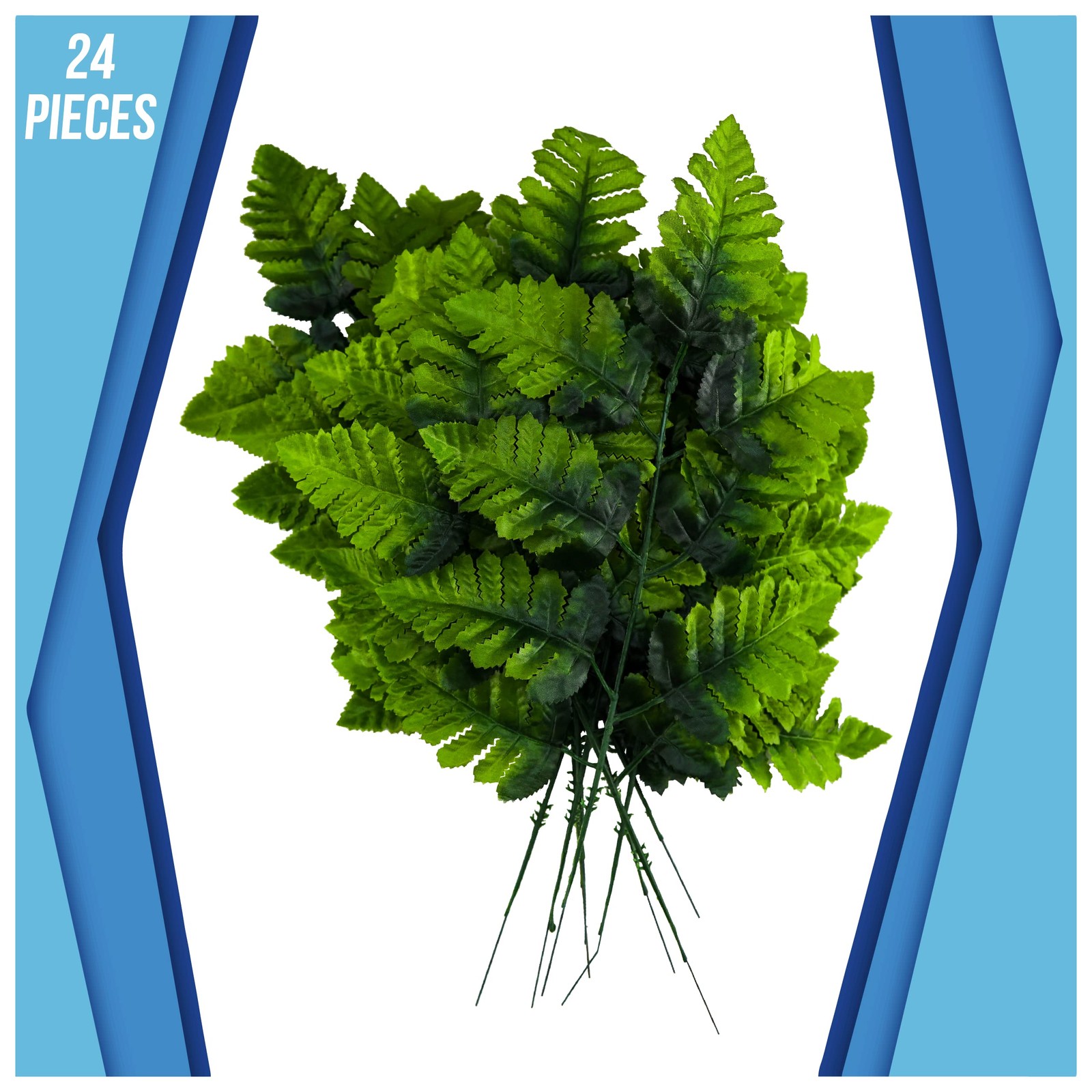 Iconikal Artificial Silk Leather Leaf Fern 16-Inches Long 24-Pack