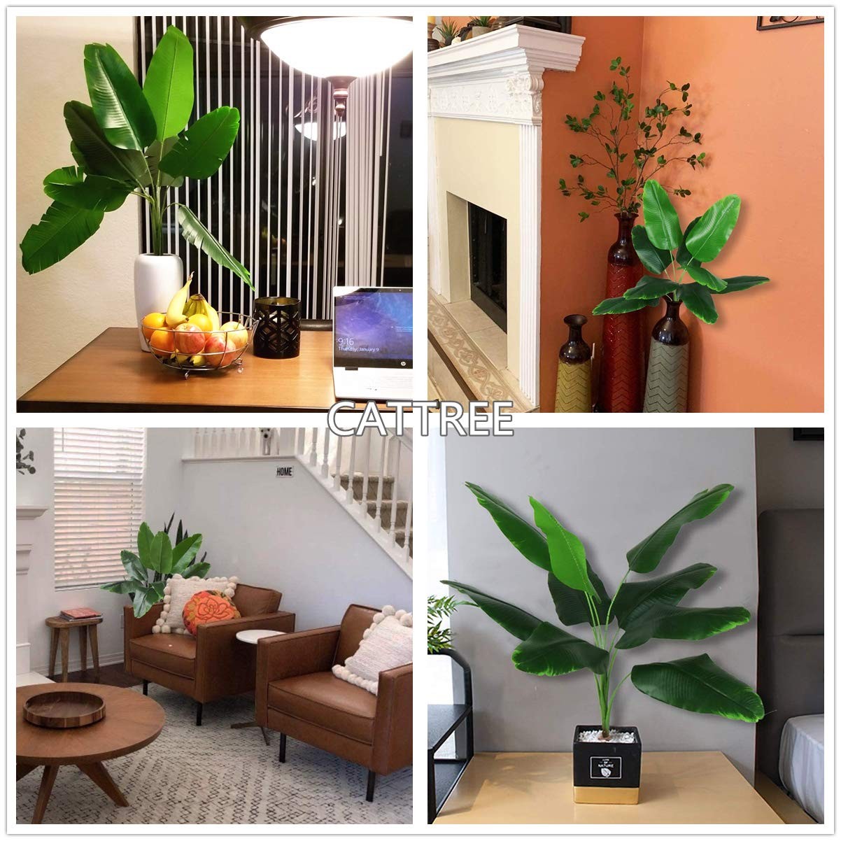33 inch Tall Artificial Banana Tree, 9 Branches with Brown Leaves, UV Resista…