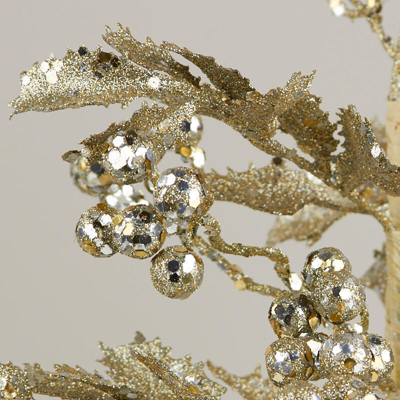 Set of 2 Sparkling Gold Artificial Holly 20″ Topiary Trees