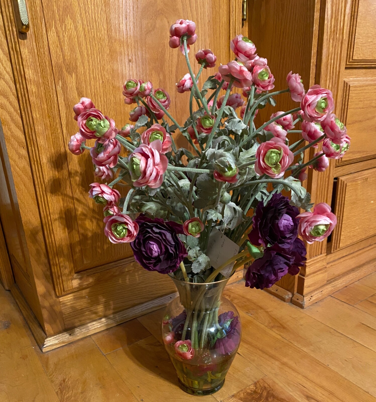 The Patio Place Floral Arrangement With Vase Small Pink Faux Flowers 21 x16x 16