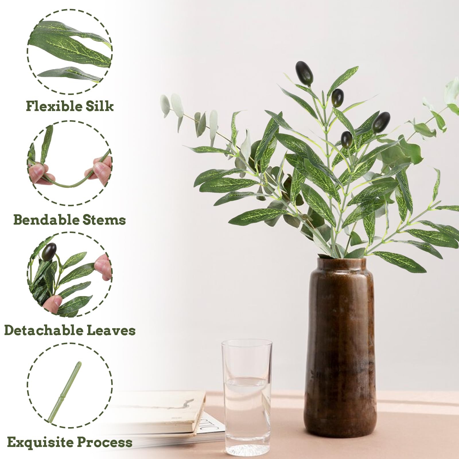 5 Artificial Olive Tree Branches 11 Inch Faux Greenery Stems for Wedding Decor