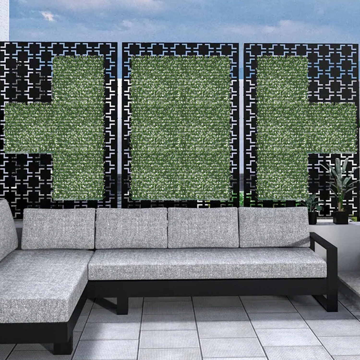 20″ Artificial Plant Faux White Buxus Privacy Fence With Cover Back Grass Mats
