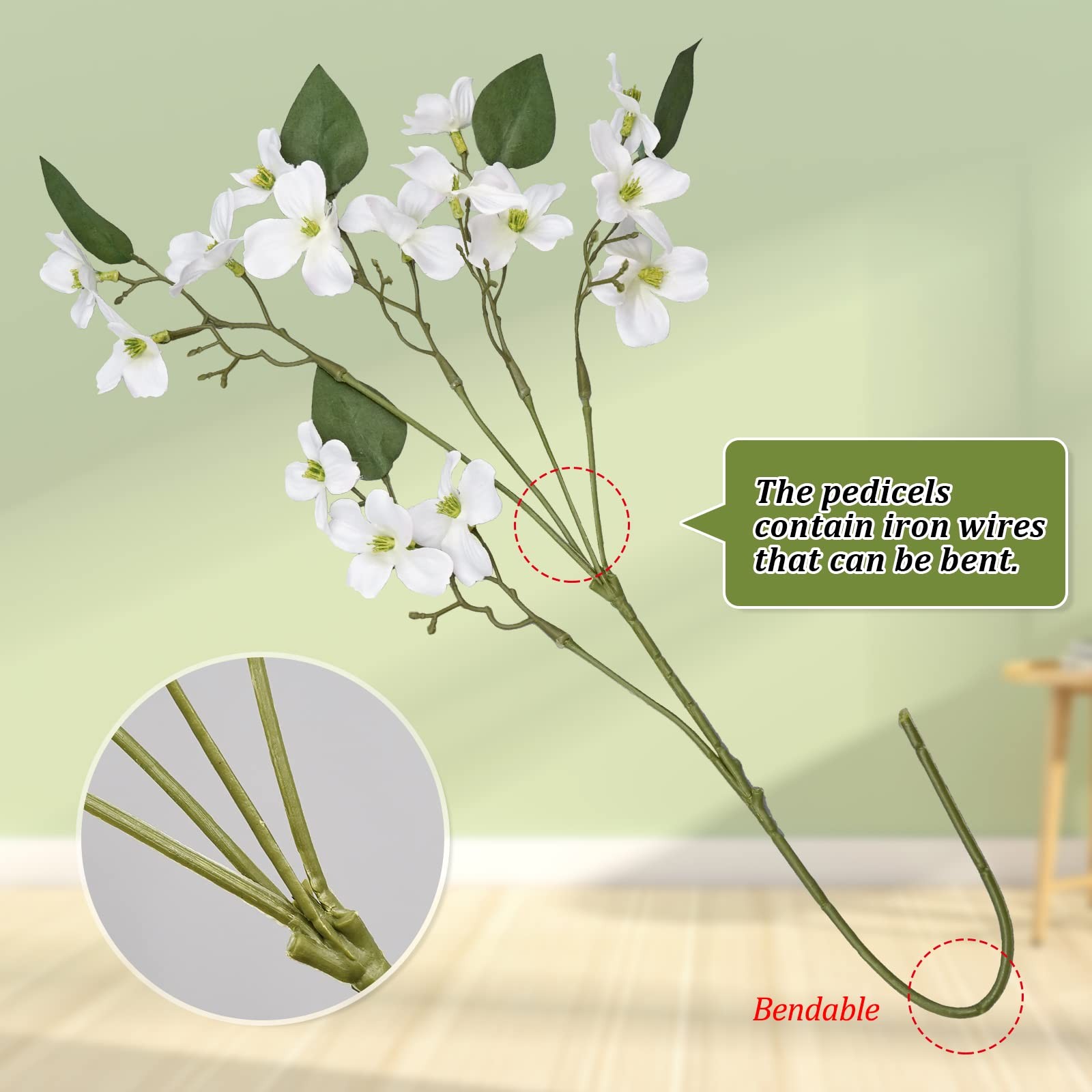 4 Pcs Dogwood Flowers Floral Arrangements Artificial Silk Bouquet White for H…