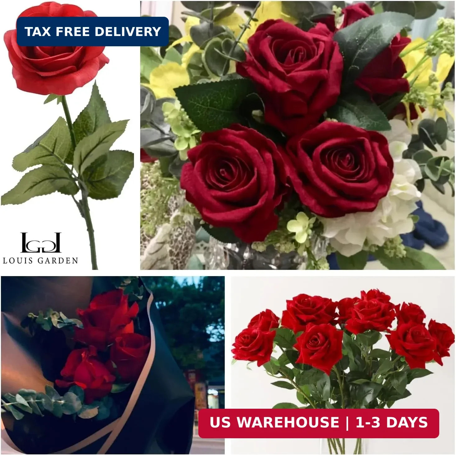 Red Rose Artificial Flowers, 1Pc 17″ Single Red Rose for Valentine’s Mother’s Da