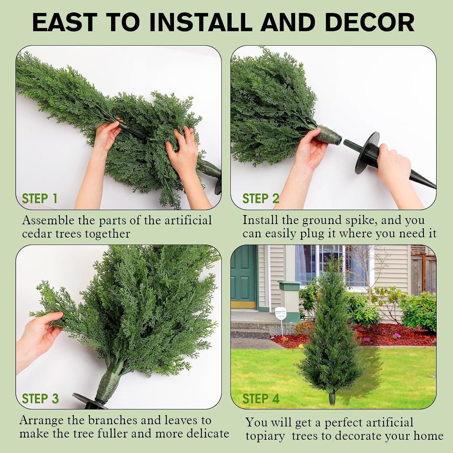 2 Set 3 ft Artificial Cedar Trees with Ground Spike Summer Yard Decoaration UV