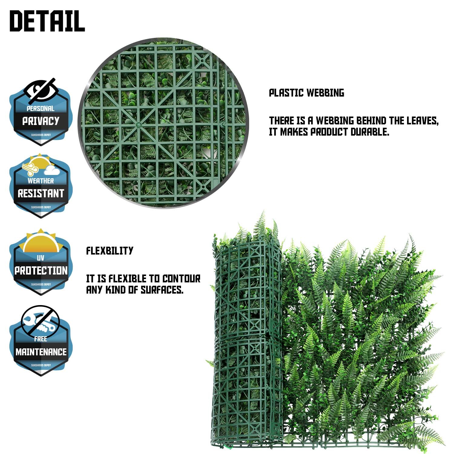 TANG 20″x20″ Interlock Mix Plants Artificail Greenery Wall D??cor Panel Type 10