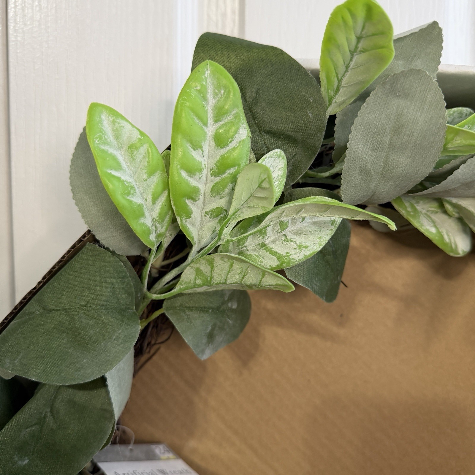 Artificial Wreath Faux Eucalyptus Lambs Ear Ready To Hang Door Wall Spring Decor