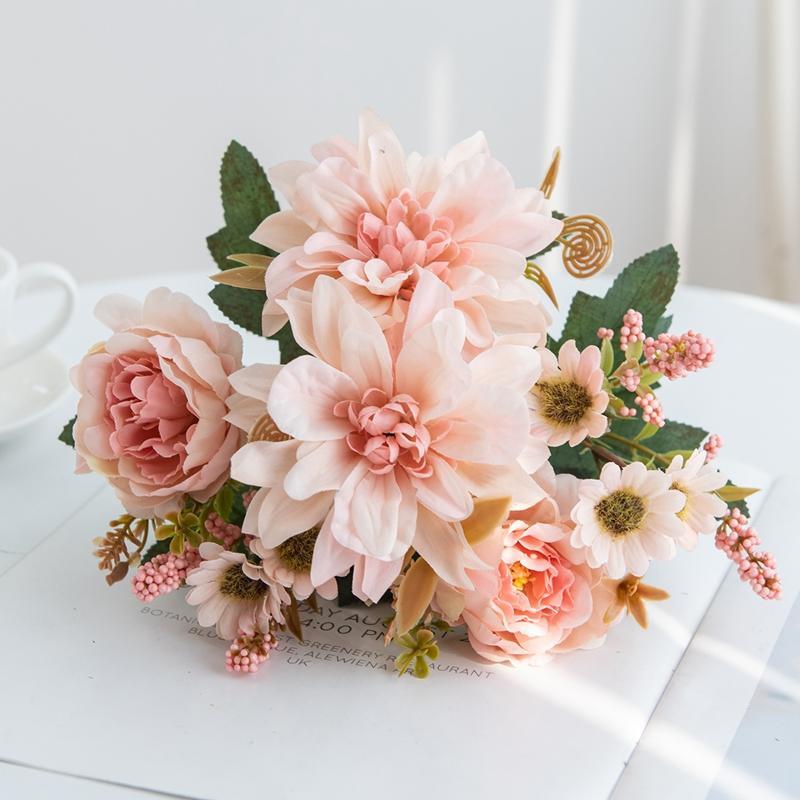 1pc Hot Sale Artificial Flower Silk Dahlia Rose Daisy Christmas Home Decoration