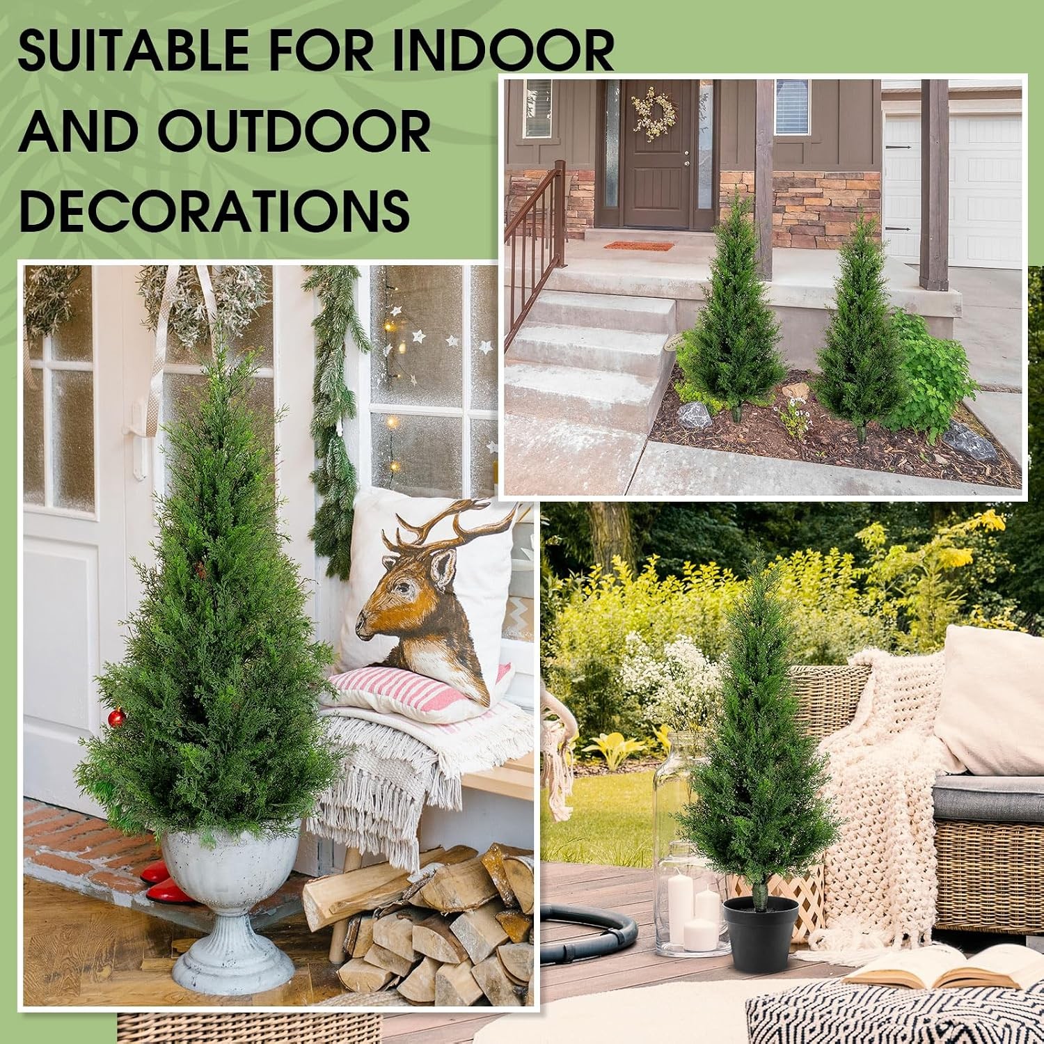 2 Set 3 ft Artificial Cedar Trees with Ground Spike Summer Yard Decoaration UV