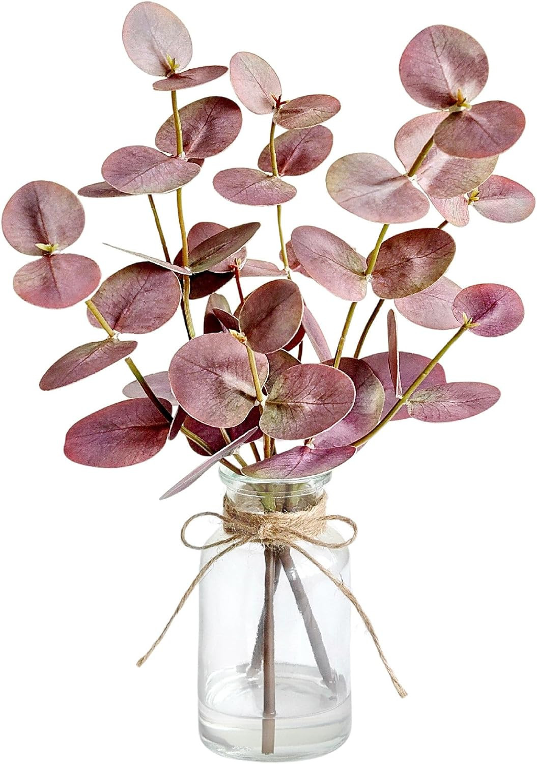 Artificial Eucalyptus Stems in Glass Vase with Faux Water,3Pcs Fake Plant with D