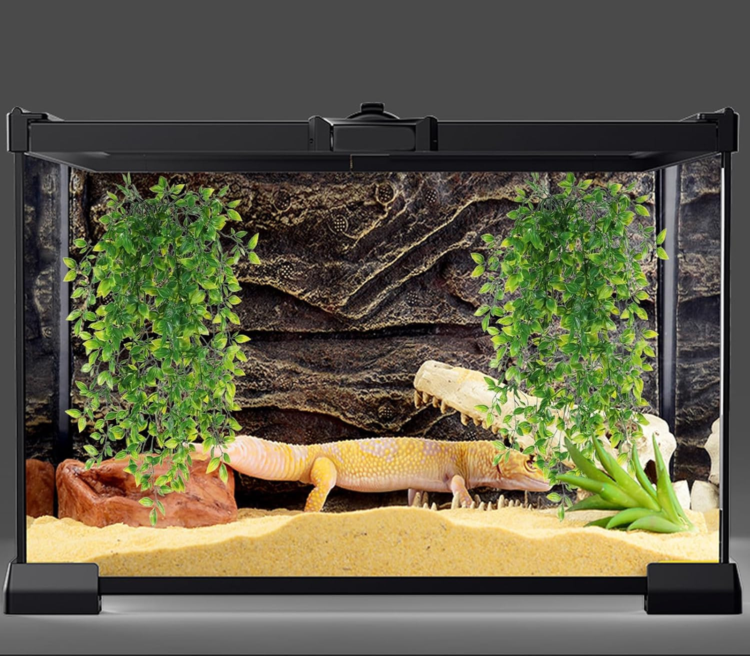 Reptile Plants, 2 Pack Terrarium Hanging Plants Vines Artificial Leaves Habitat