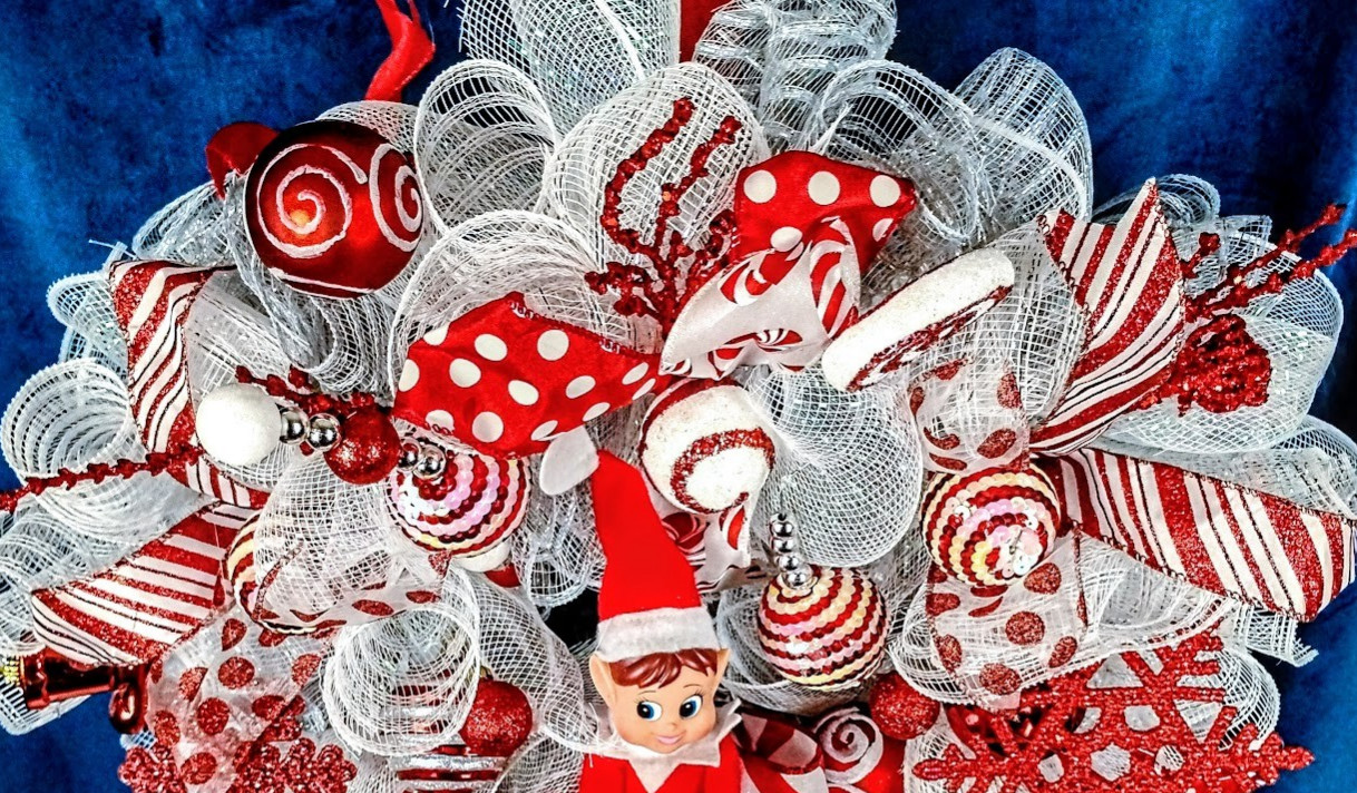 Christmas Elf Front Door Wreath Large 24″ Handmade Deco Mesh Holiday Decoration