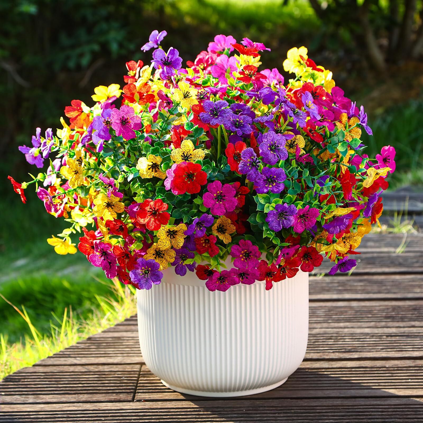 24 BUNDLES ARTIFICIAL FLOWERS FOR OUTDOORS DECORATION UV RESISTANT SILK VIOLET F