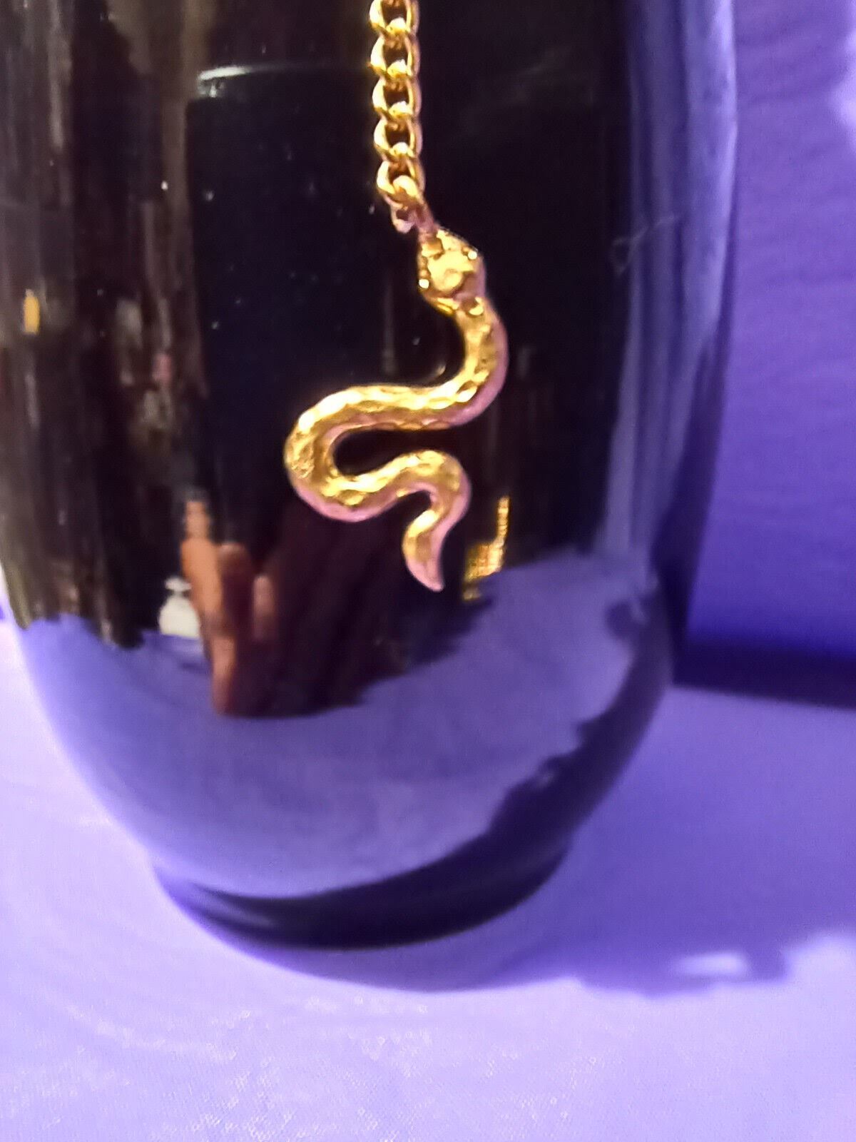 Artificial Flower Arrangement Valentines Day Black Glass Vase w/Snake Gold Chain
