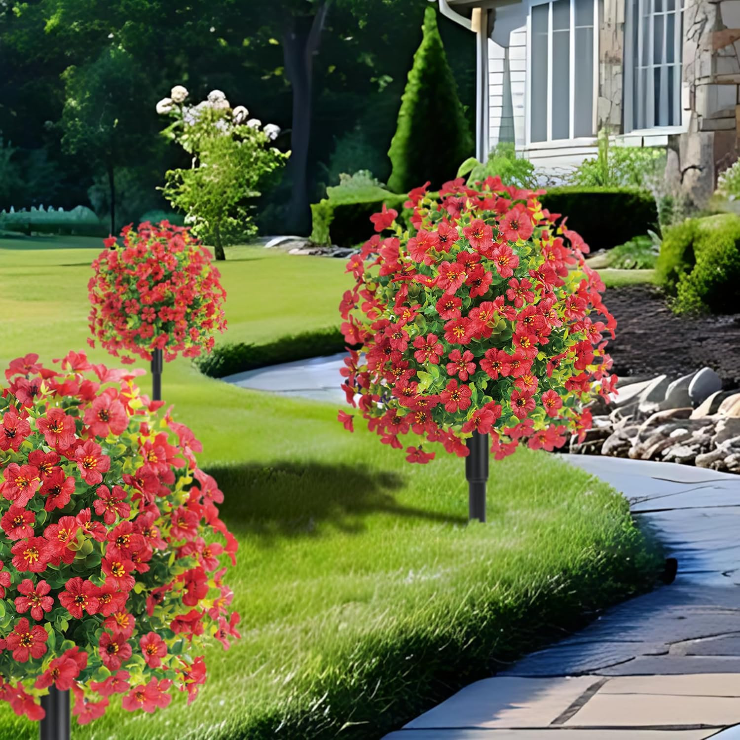 23″ Set of 2 UV Resistant Fall Boxwood Topiary Balls with Violet Flowers