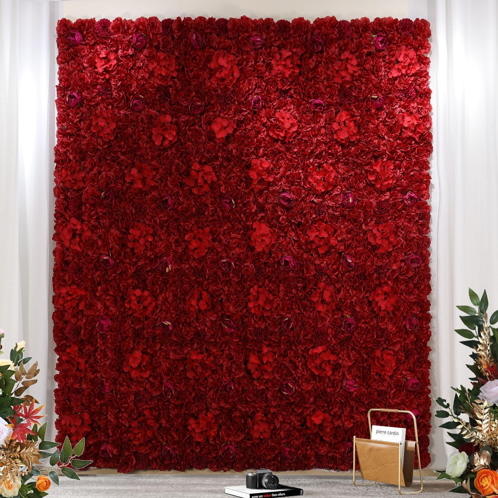 Flower Wall Panel 12 pcs 16.5×16.5 Inch Floral Wall Backdrop Artificial Silk …