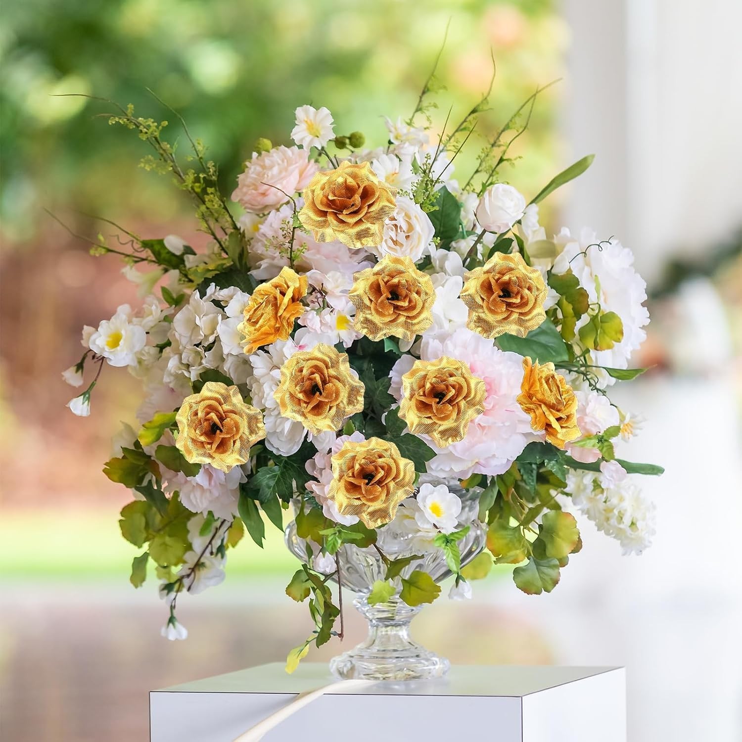 36 Pcs Gold Flowers Gold Roses Artificial Flowers for Centerpieces Silk Faux …