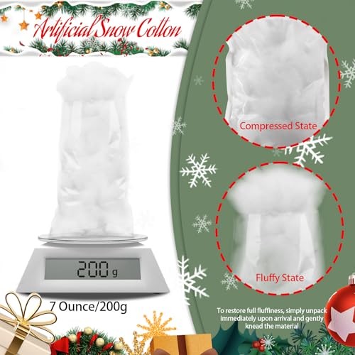 RAINFLOW 7 Ounce Christmas Fake Snow Cotton – Artificial Snow Stuffing White