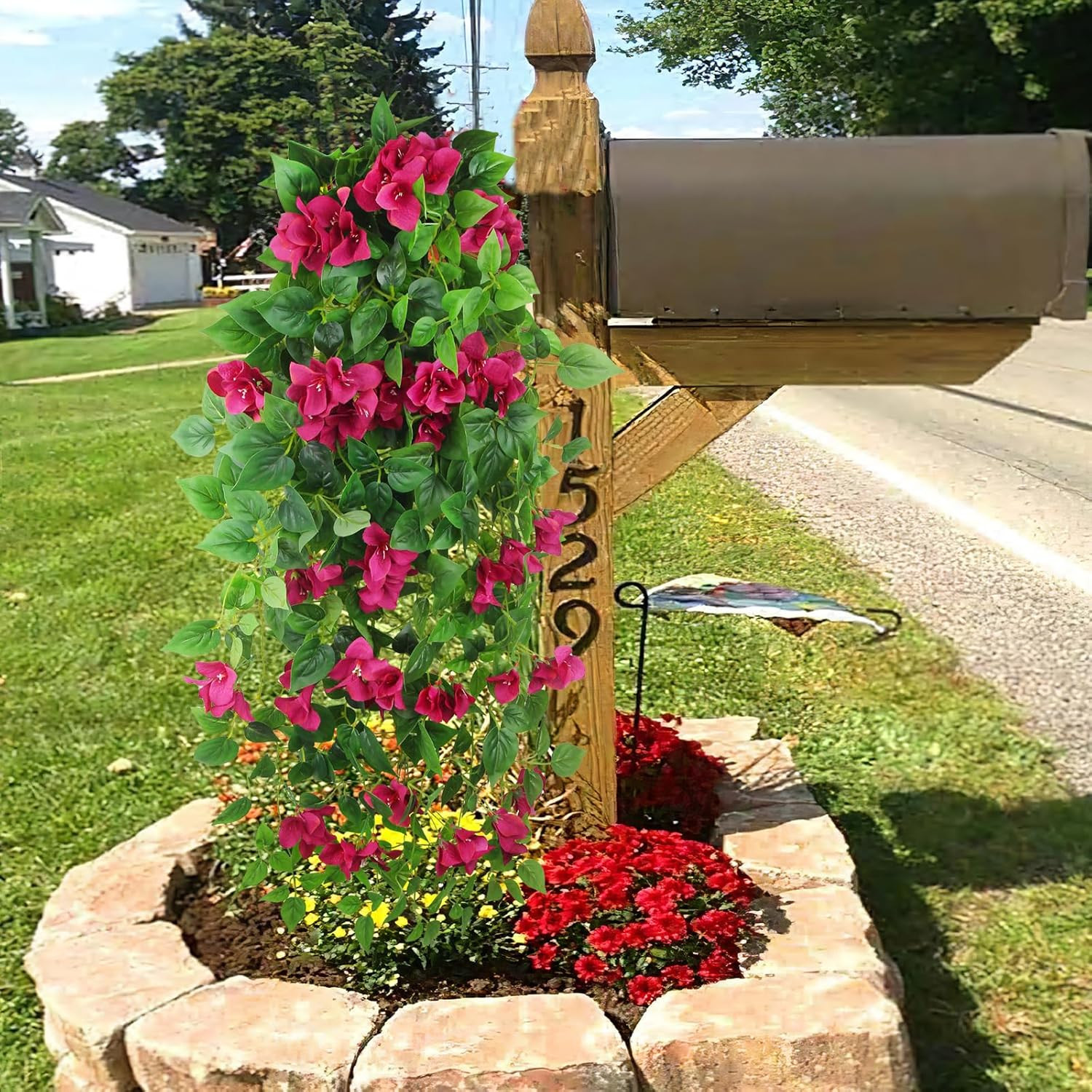 2 Pcs Artificial Hanging Flowers for Outdoors Bougainvillea Artificial Vines Ros