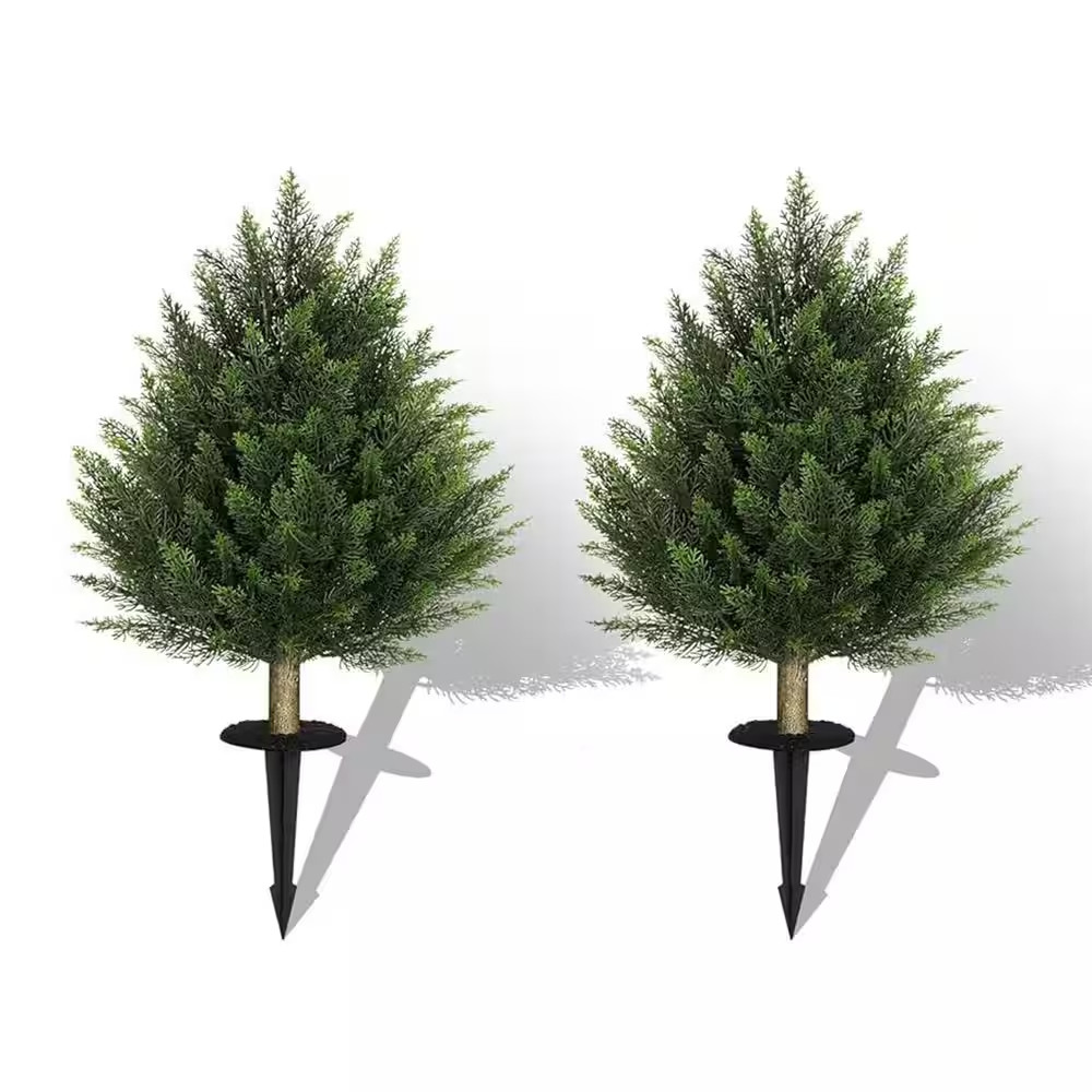 2-Sets 2 Ft. Artificial Cedar Bush Shrubs with Ground Stake Indoor Outdoor UV Re