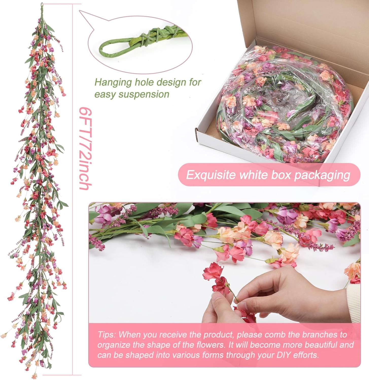 Flower Garland 6Ft Spring/Summer Garland Floral Garlands Mantle All Year Round