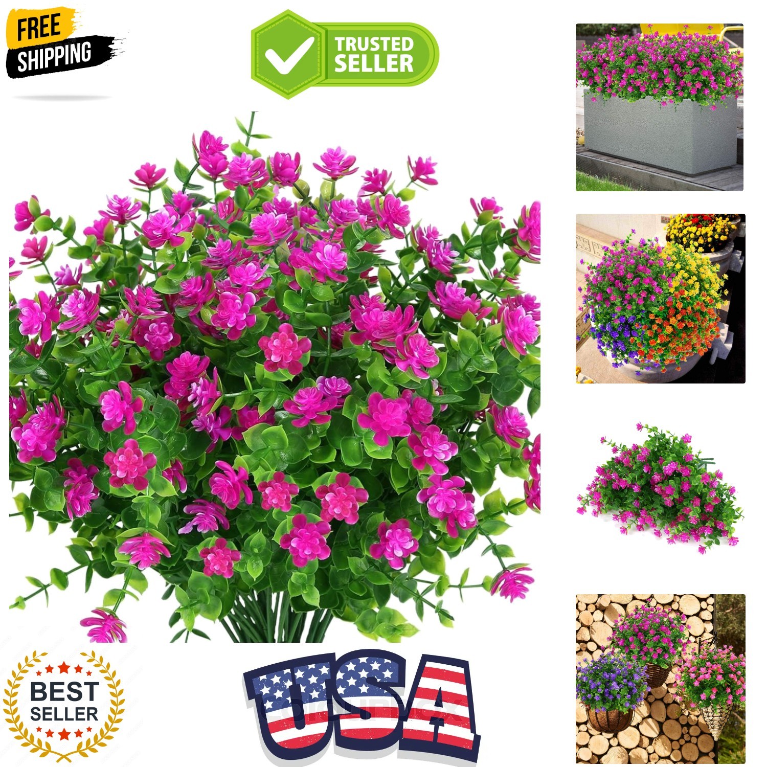Artificial Flowers Fake Outdoor UV Resistant Boxwood Plants Shrubs 4 Pack, Fa…