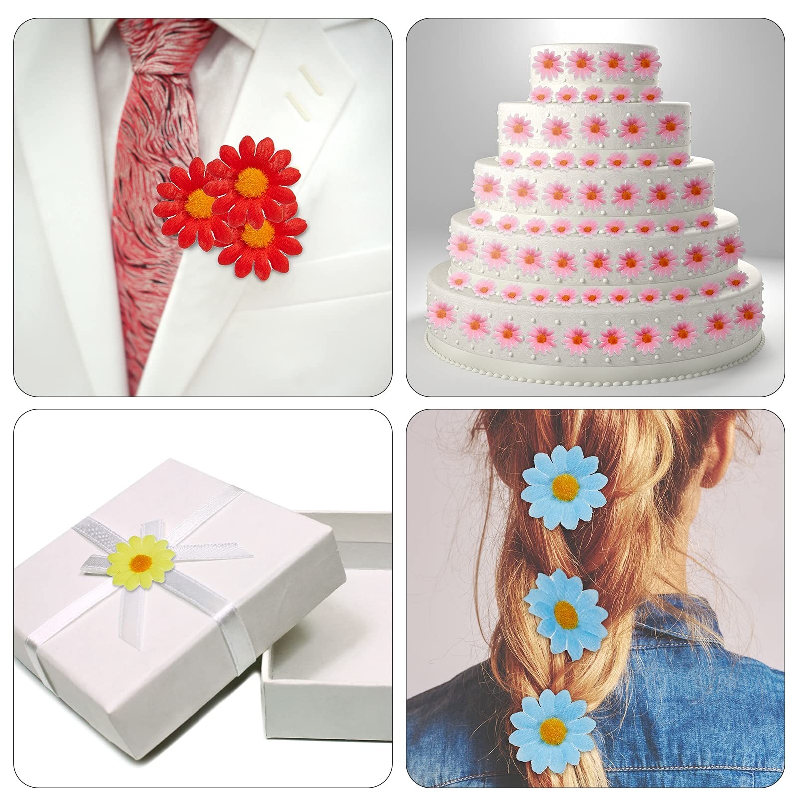 200 Pcs Faux Daisy Flower Heads for Craft Mini Fabric Daisy Flower Heads Bulk…