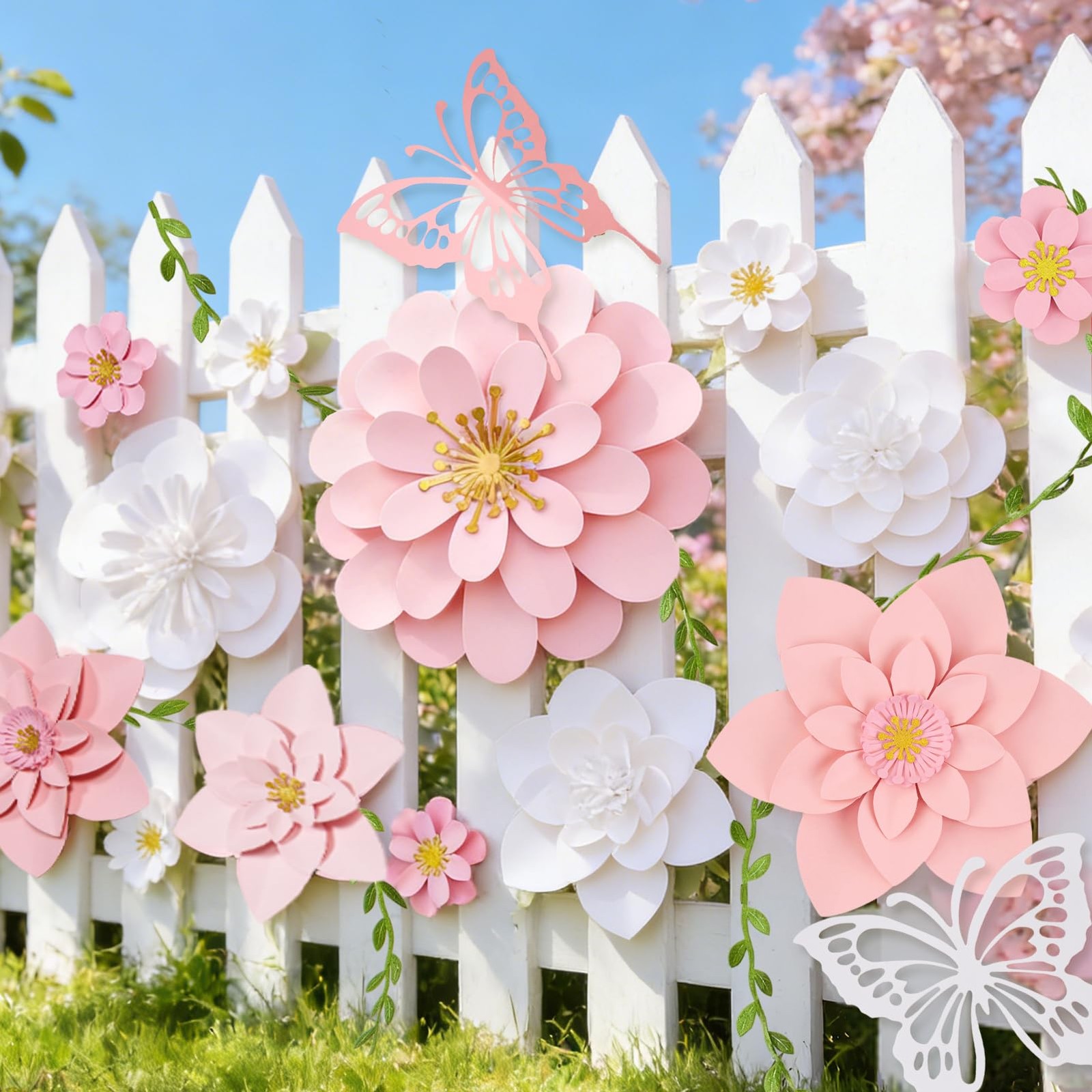 Flower Decoration for Wall 3D Butterfly Flower Bulletin Board Decor Pink Whit…
