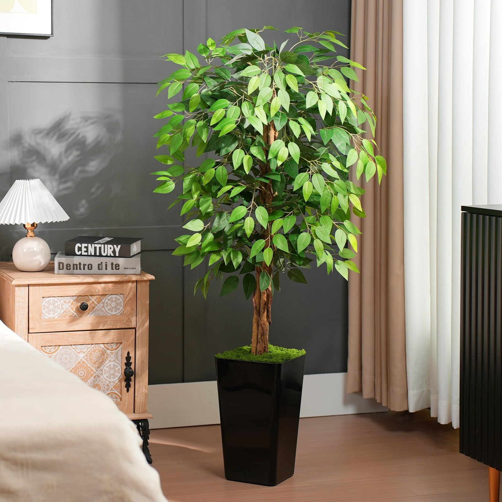 Keeplush 5ft Ficus Artificial Tree with 3 Natural Curved Trunks, 60″ Tall Lus…