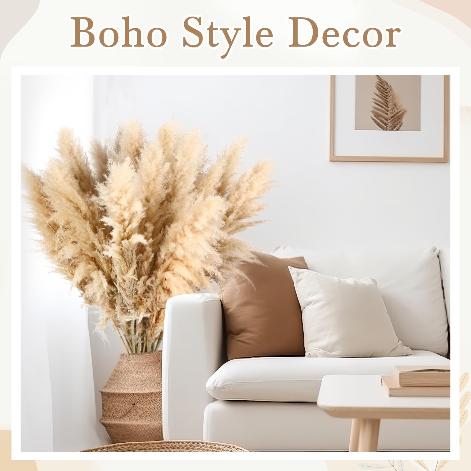 100 Stems Dried Pampas Grass – Large Natural Beige Decor for Weddings, Boho Home