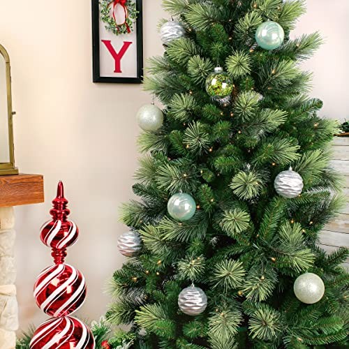 First Traditions Christmas Tree Ornaments, Glittery White, Silver, and Teal