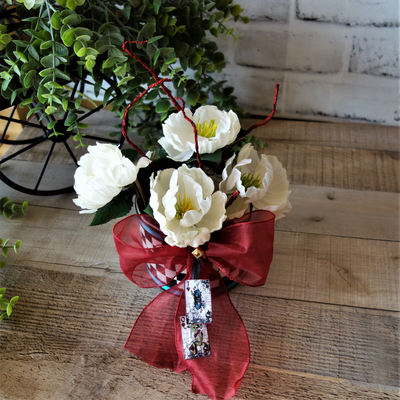 Whimsical Checks Floral Arrangement Handmade Checkered Decor Checkerboard Decor
