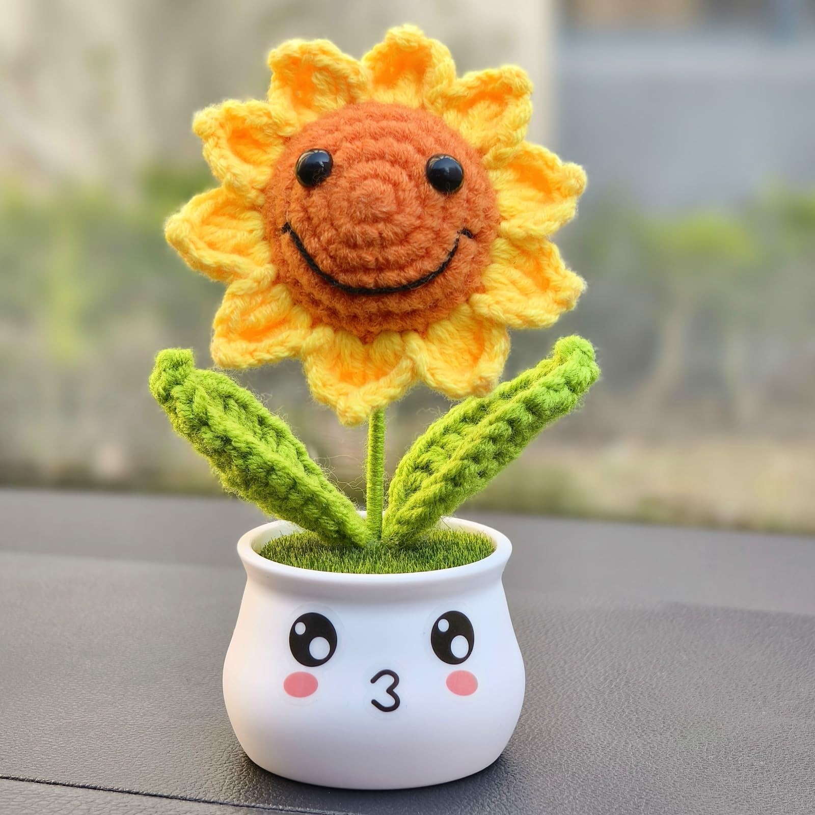 Crochet Sunflower Gifts for , Artificial Sun Flower for Office Desk Car Dashb…