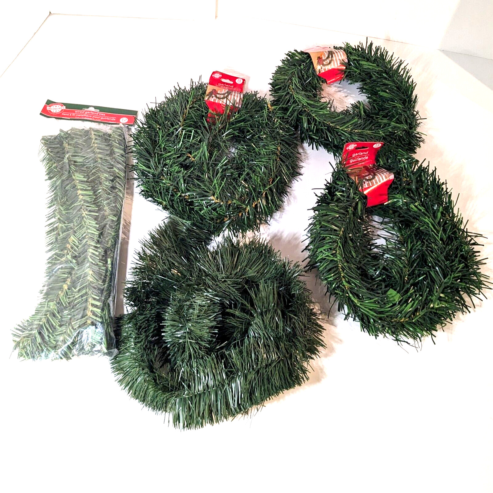 Garland Green Christmas Tree, Holiday Set of 5, 4 New in Package, 1 Loose Piece